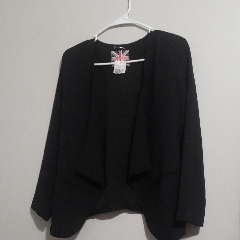 Black Draped Open Front Blazer